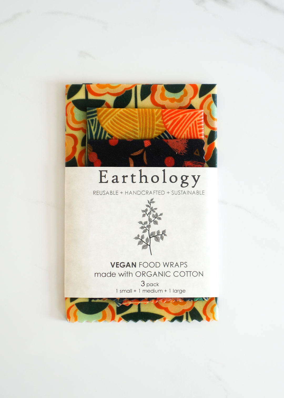 Earthology Vegan Wax Food Wraps 3-pack Made In Canada Of Natural, Organic & Sustainable Ingredients For A Zero Waste Alternative to Plastic Cling Wrap