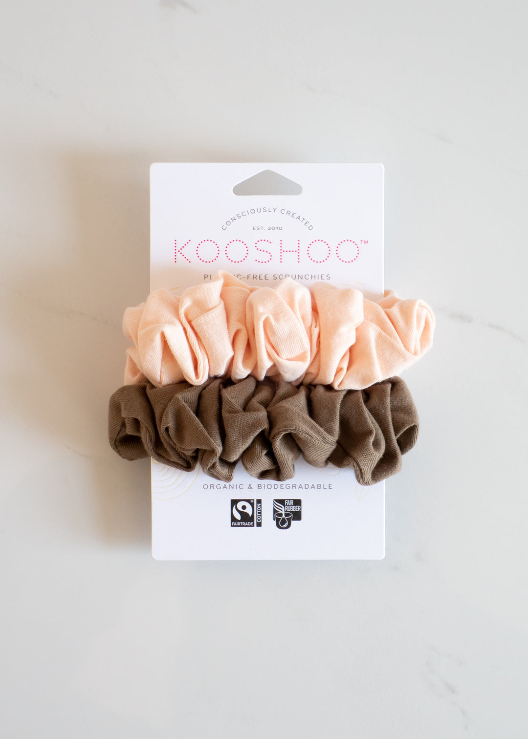 KOOSHOO Organic Plastic-free Scrunchies in Blush Walnut Made Of Biodegradable Cotton & Rubber