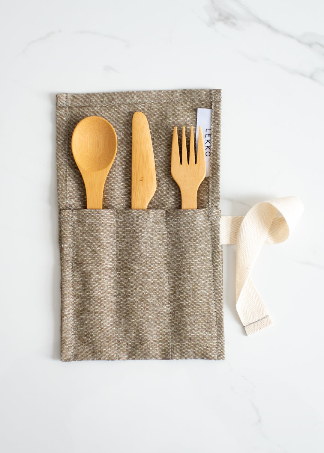 LEKKO Life Goods Linen Cutlery Roll In Shire Brown For A Package-free Lunch