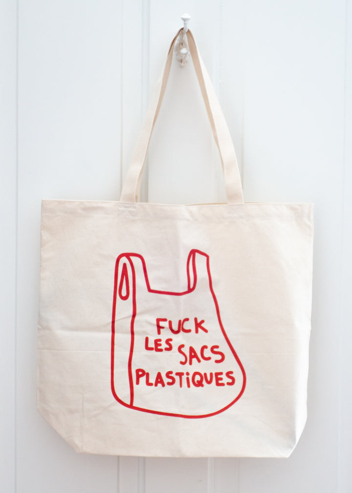 Fuck Les Sacs Plastiques Natural Tote Bag - Fuck Plastic Bags Zero Waste Cotton Tote Bag