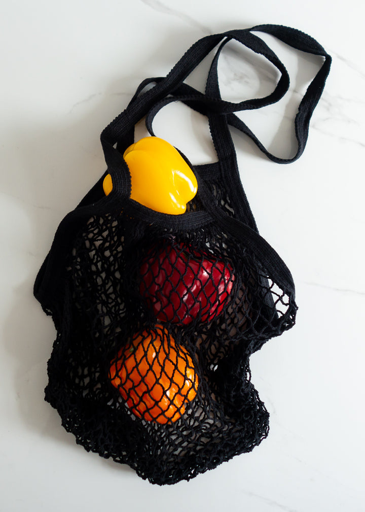 ECOBAGS Black Cotton Market String Net Bag For Plastic-free Grocery Shopping