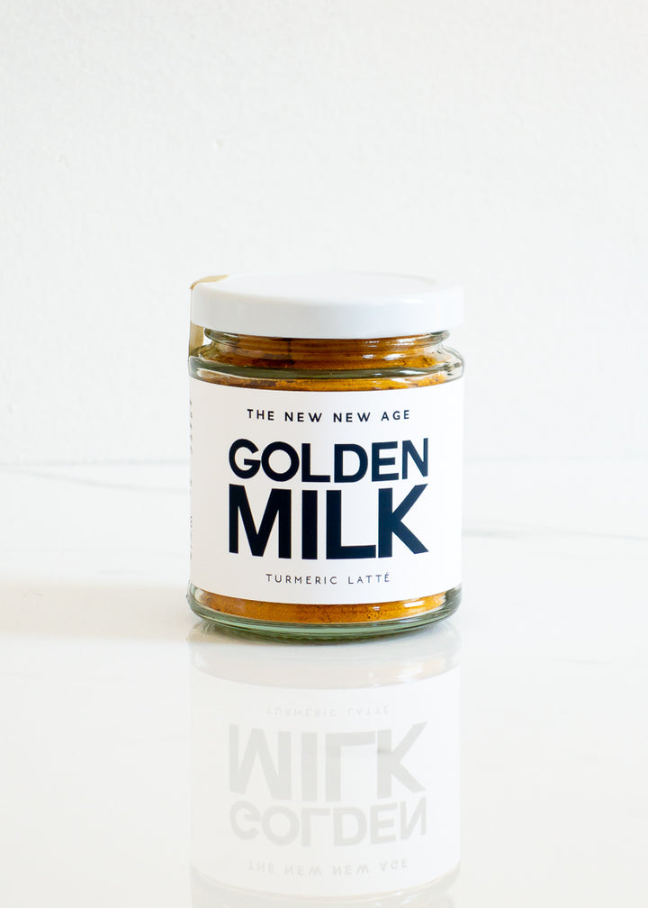 The New New Age Golden Milk Organic Vegan Turmeric Latte Packaged In Glass For A Sustainable Lifestyle