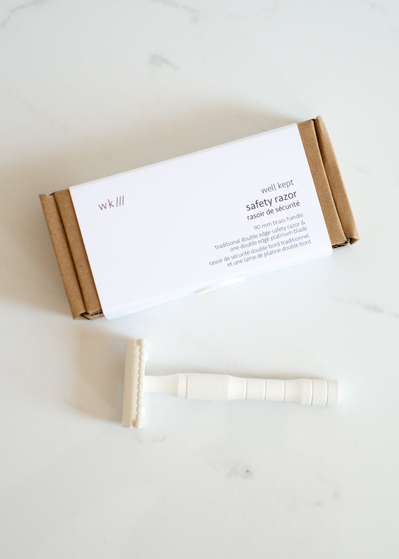 Well Kept Brass Safety Razor In Cream White & Made In Canada For Zero Waste Shaving