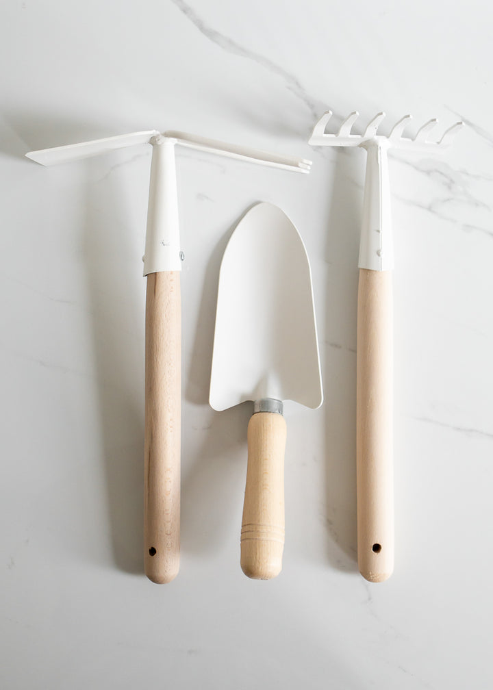 Redecker Plastic-free Gardening Tool Set Of 3 In White Metal & Wood