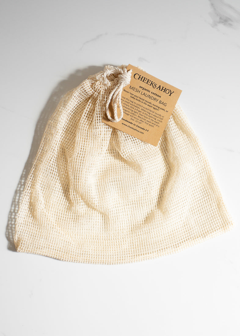 Cheeks Ahoy Small Mesh Organic Cotton Natural Laundry Bag Made In Canada