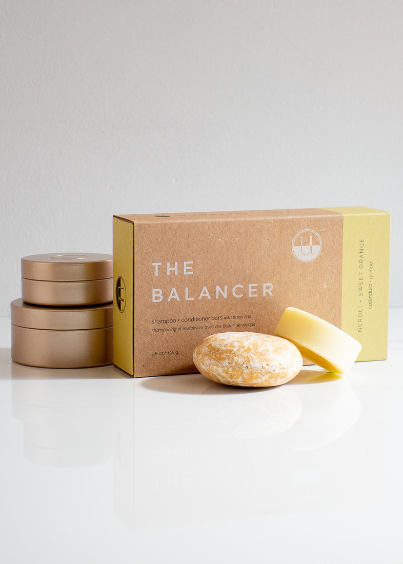 Unwrapped Life The Balancer Shampoo & Conditioner Zero Waste Bars Travel Set With Gold Tins For A Natural Plastic-free Hair Care Routine