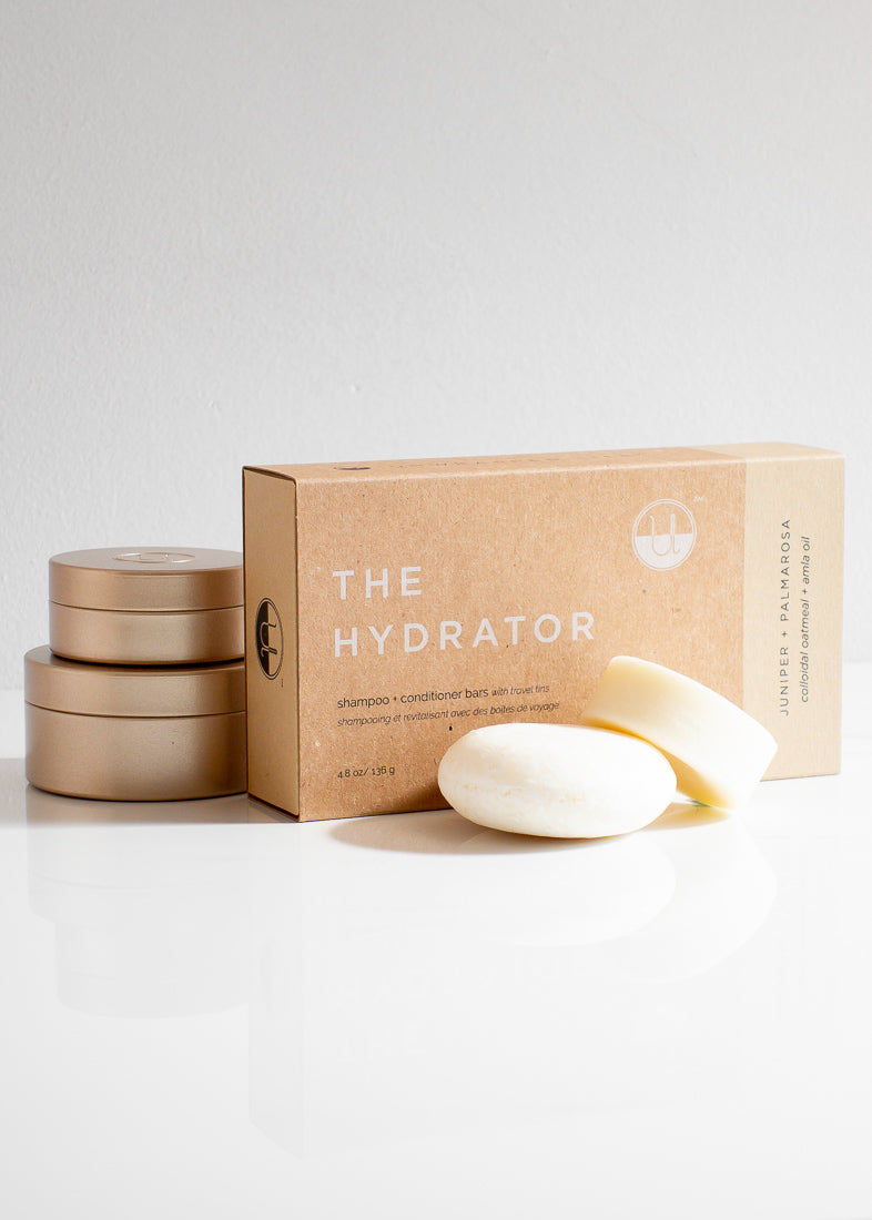 Unwrapped Life The Hydrator Shampoo & Conditioner Zero Waste Bars Travel Set With Gold Tins For A Natural Plastic-free Hair Care Routine