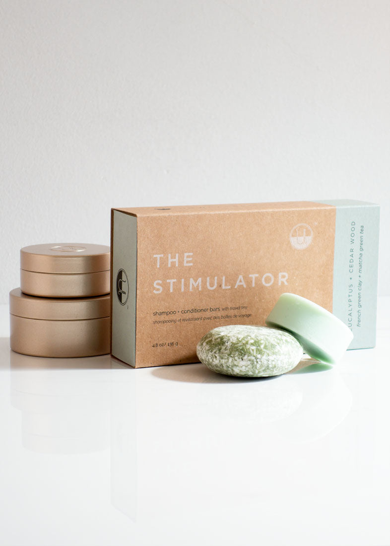 Unwrapped Life The Stimulator Shampoo & Conditioner Zero Waste Bars Travel Set With Gold Tins For A Natural Plastic-free Hair Care Routine