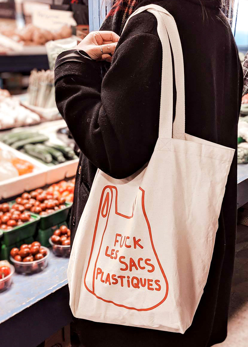 Fuck Les Sacs Plastiques - Fuck Plastic Bags Zero Waste Cotton Tote Bag For Groceries