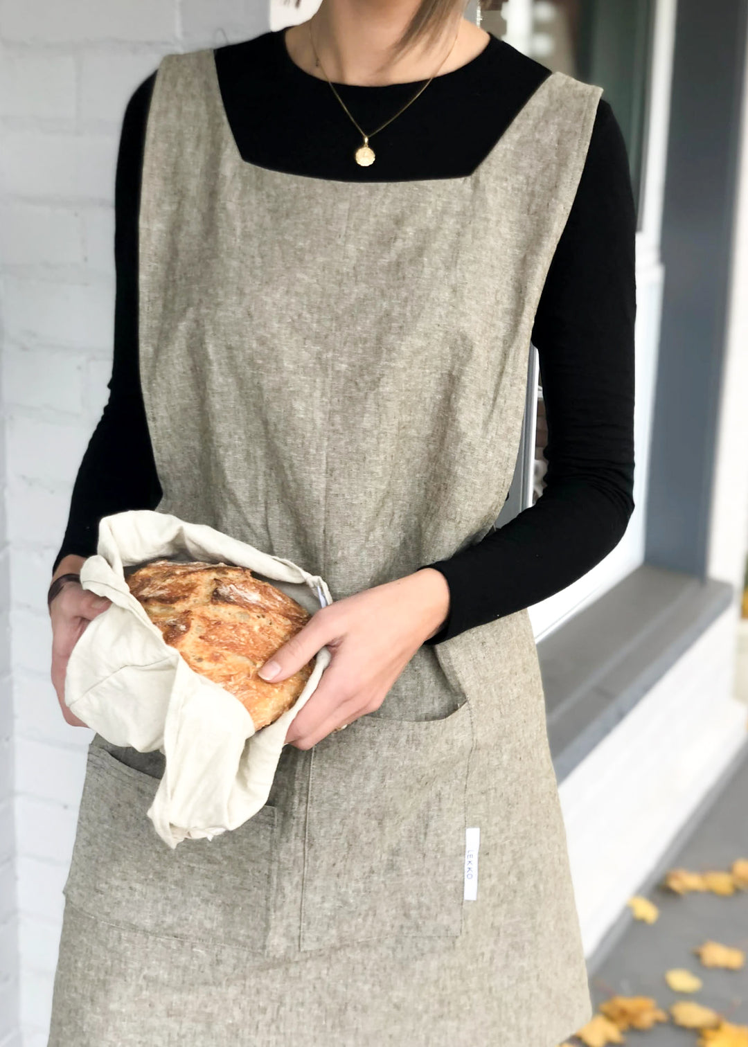 LEKKO Life Goods Linen Pinafore Apron In Shire Brown For Zero Waste Cooking