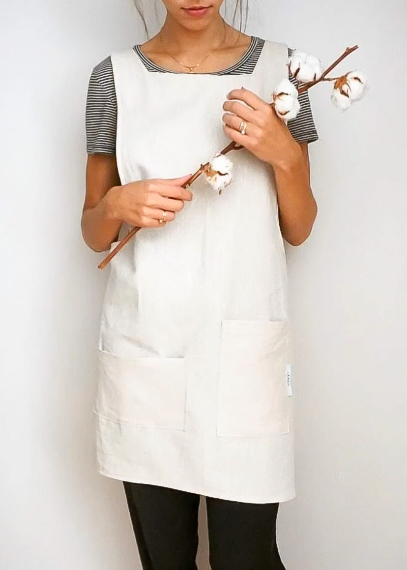 LEKKO Life Goods Linen Pinafore Apron In Oatmeal Ecru For Eco-friendly Cooking